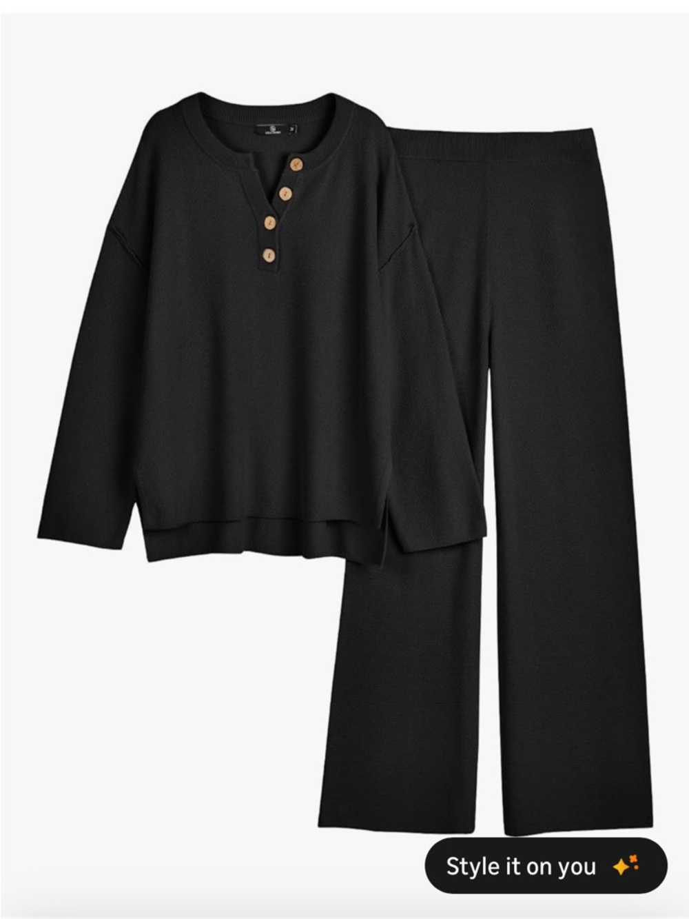 Women's Black Cozy Knit Two-Piece Lounge Set